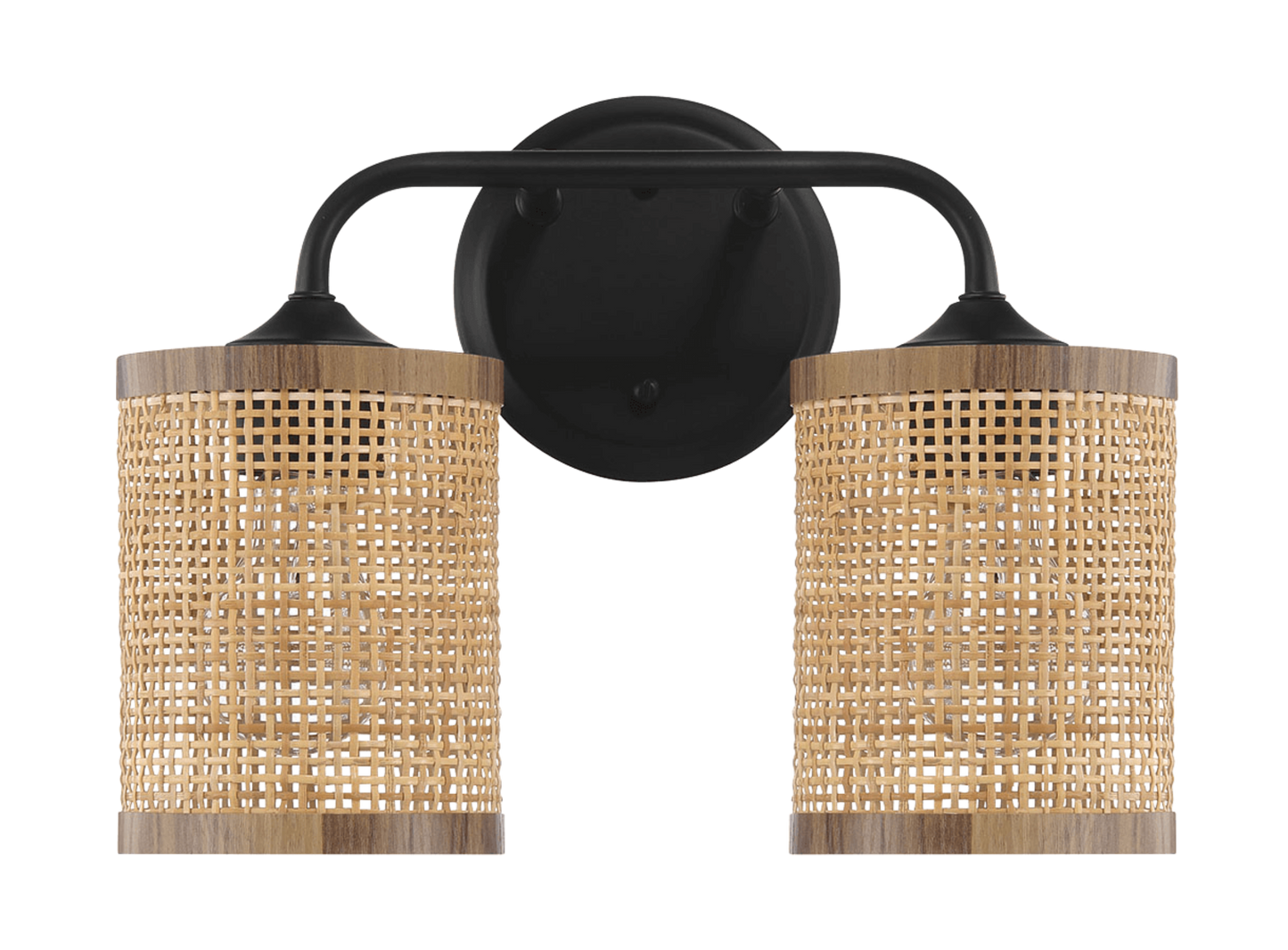 Quell Double Light Vanity With Natural Rattan Shade Wall Lamp
