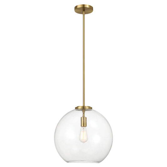 Gleam Single Light Pendant Lamp With Clear Globe Glass - Satin Brass
