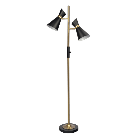 Axis Brassed Gold Floor Lamp with 4-Way Switch Double Spots with Metal Base