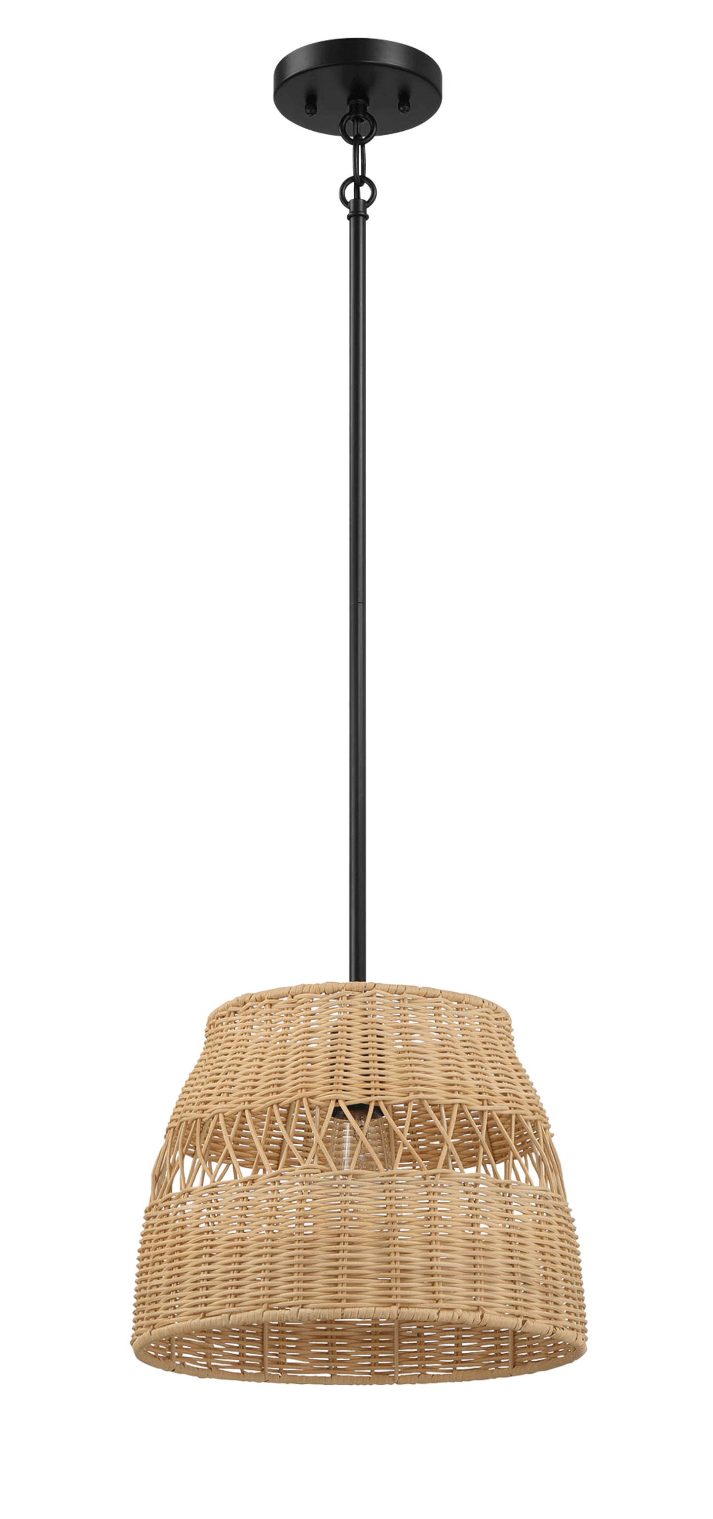 Essence Single Lights Pendant With Rattan Shade  Black Metal Finish for Farmhouse Style