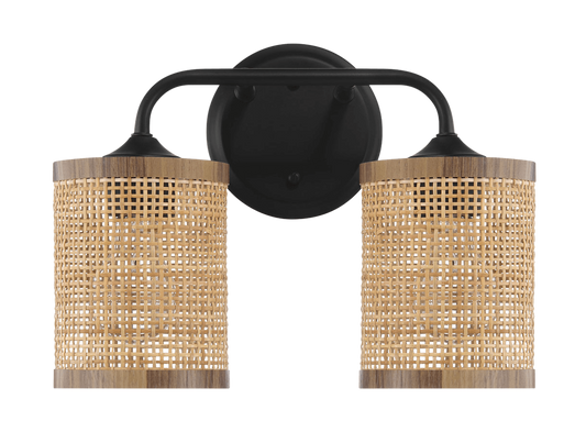 Quell Double Light Vanity With Natural Rattan Shade Wall Lamp