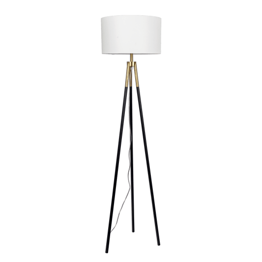 Sway Brassed Gold Floor Lamp with On/Off Switch Triple Legs White Fabric Shade